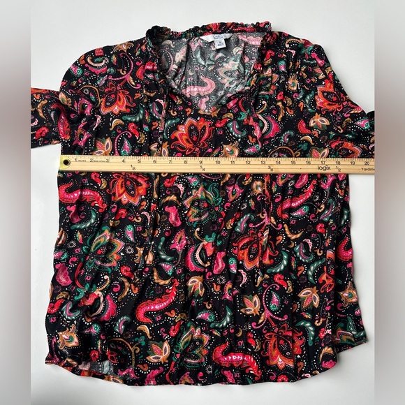 Croft & Barrow Bold Colorful Flowy Paisley Long Sleeve Top Blouse Women’s Medium - Picture 4 of 6
